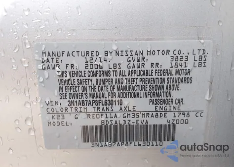 2015 Nissan Sentra Fe+ S/S/Sl/Sr/Sv from USA, damaged, VIN 3N1AB7AP8FL630110